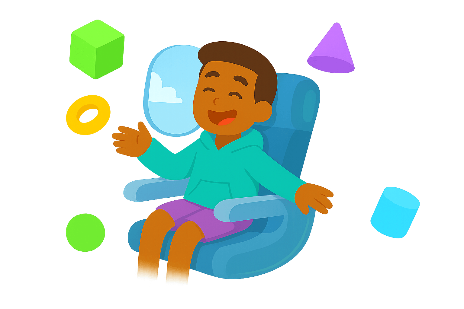 Happy traveler in airplane seat