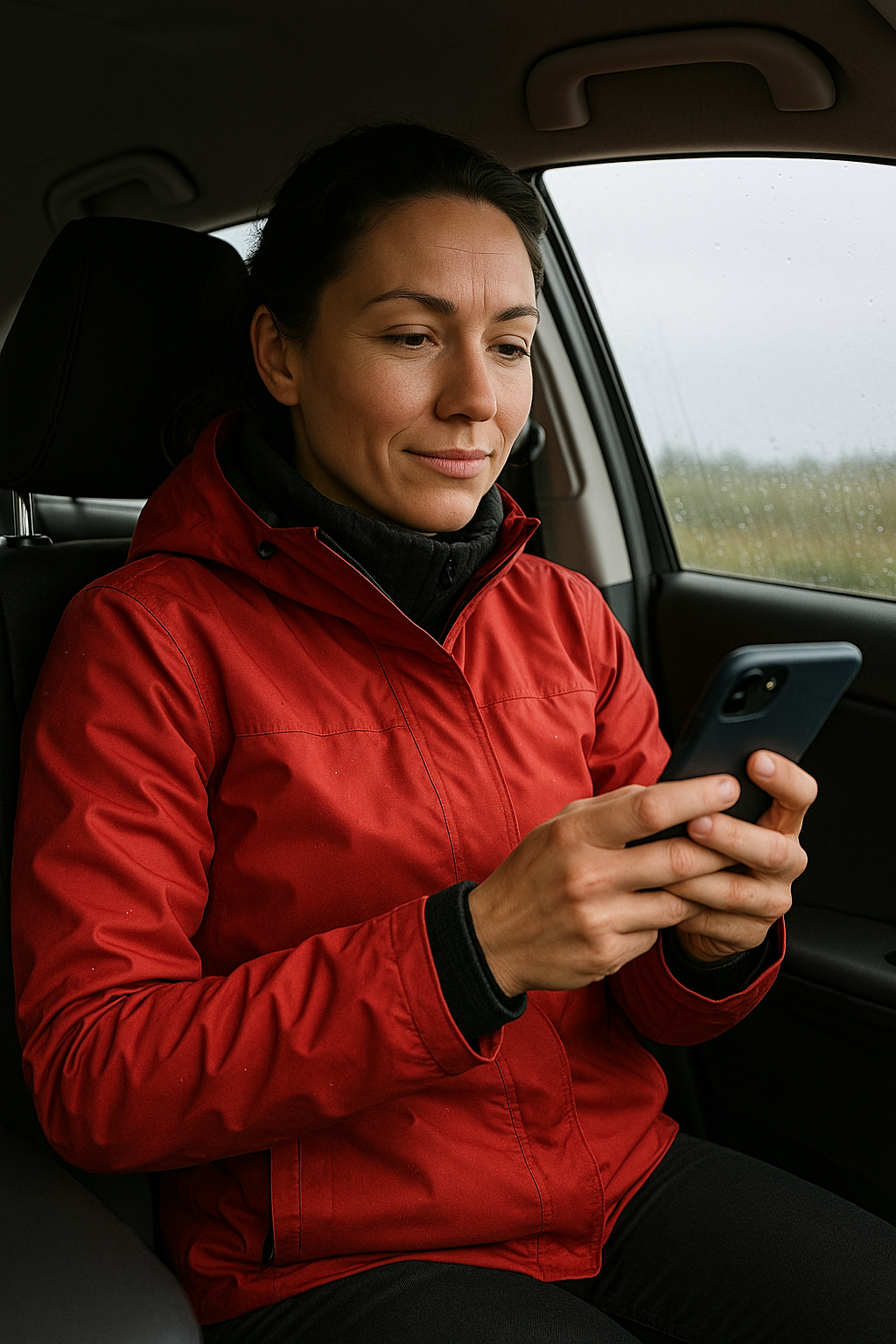 Woman confidently managing car sickness