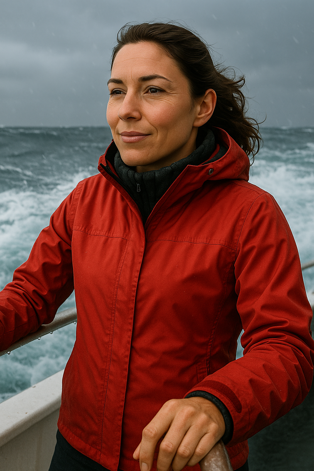 Woman confidently managing sea sickness